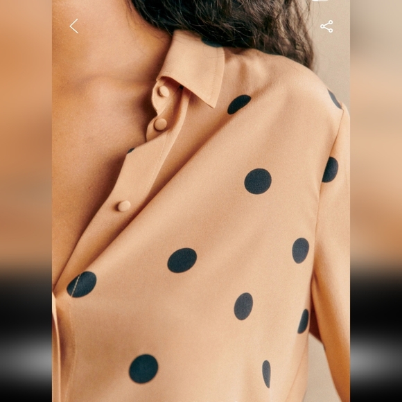 Sezane Ann Tan Polka Dot 100% Silk Button Down Shirt - Picture 6 of 7
